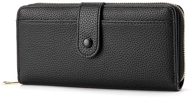 CHAOFANXI Women Wallets, Large Capacity Double Zip Long Purses for Ladies, PU Leather Ladies Credit Card Holder Wallet with RFID Blocking, Black