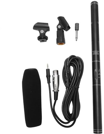 QWUUYEC Microfono per Camera Professionale Condensatore Cardioide 14 Pollici con Supporto in Metallo e Cuffia Antivento - Alta Sensibilità, Compatibile DSLR per Interviste Podcast