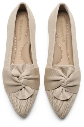 DREAM PAIRS Flats for Women Pointed Toe Foldable Knit Ballet Flats Comfortable Slip-On Dress Shoes Elegant Bow Flats for Work Office Business Casual Travel,Size 11,Nude,SDFA26001W