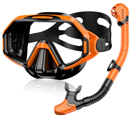 Snorkel Set Adults, Anti-Fog Panoramic Swim Goggles with Dry Top Snorkel, Snorkelling Packages for Snorkeling, Swimming & Scuba Snorkeling