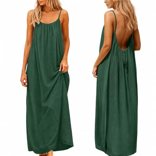 nnOuOnn Backless Cami Dress for Women Summer 2026 Sleeveless Long Maxi Casual Sundress Ladies Flowy Open Back Lounge Dresses Beach House