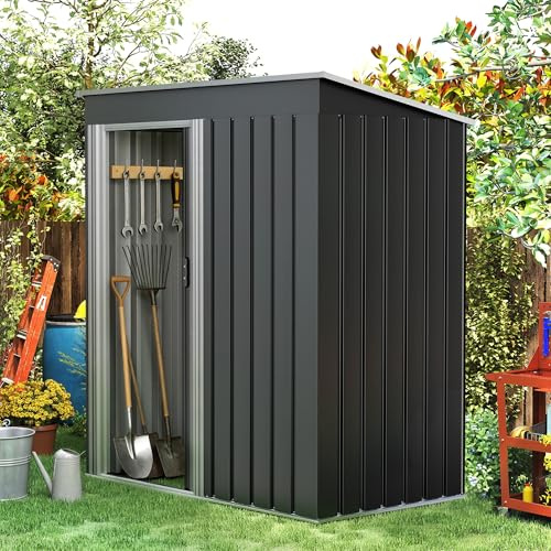 LUXOAK Geräteschuppen Metall 150x75.5x181cm, wasserdichtes Gerätehaus mit Schiebetür, rostbeständiger Gartenschuppen aus verzinktem Stahl, ideal für Garten, Fahrräder und Werkzeuge