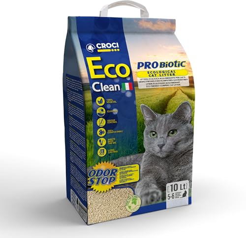 Croci Eco Clean Litter Probiotic 10 L - Litière agglomérante pour Chat avec probiotiques, se Jette dans Les Toilettes, Végétale, à Base de Orge, Sable Anti-Odeur Longue durée