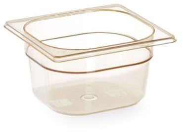 HENDI Gastronormbehälter, Temperaturbeständig von -40° bis 150°C, BPA frei, Gefrierschränke, Chafing dish, 1,6L, Grilamid, Polyamid, GN 1/6, 176x162x(H)100mm, Hochtransparent, leicht bernstein