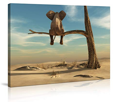 Visario Bild Elefant Baum Fertig Gerahmt Nr 4010 80 x 60 cm Leinwand Bild Wanddeko hochwertig Wohnzimmer Büro Druck