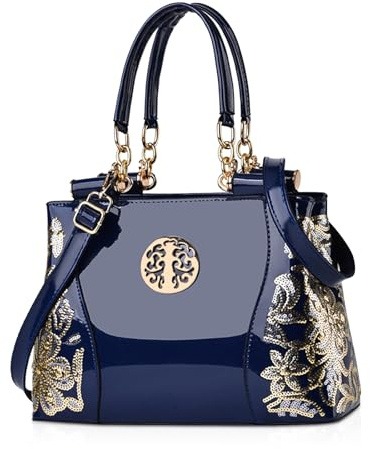 NICOLE & DORIS Donna Borse a mano vernice Borse a Tracolla Elegante Borse a Spalla in PU Pelle Borsetta Borse Tote Moda Borsa ricamata da Donna blu navy