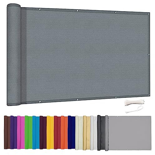 Lingle888 Balkon Sichtschutz PB2 PES blickdichte Balkonumspannung mit Ösen und Kabelbinder 8 Tage geliefert - in div.20 Größen & 14 Farben 420D(Grau,0.8x6m)
