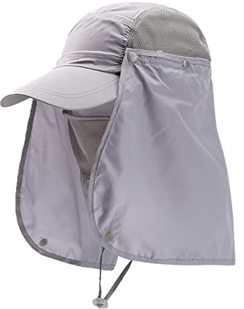 LOVIVER Sombrero de pesca con tapa extraíble para el cuello, protección solar, transpirable, a prueba de polvo, sombrero para el sol, sombrero de senderismo, gris claro