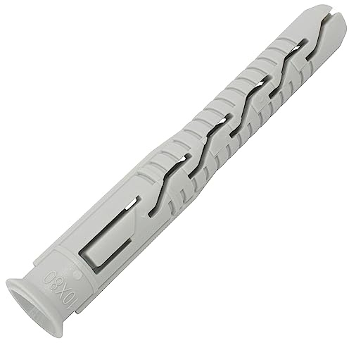 AERZETIX - C67082 - Pack of 50 Universal Dowels Diameter 10 x 80 mm with Bevelled / Countersunk Flange - Polyamide - Masonry Fixing Concrete Brick Block Building Screws Construction