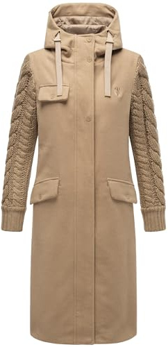 Navahoo Damen warmer Trenchcoat in Woll-Optik mit Strick-Ärmeln und Kapuze Knit Babe 14 Sand Beige Gr. XL