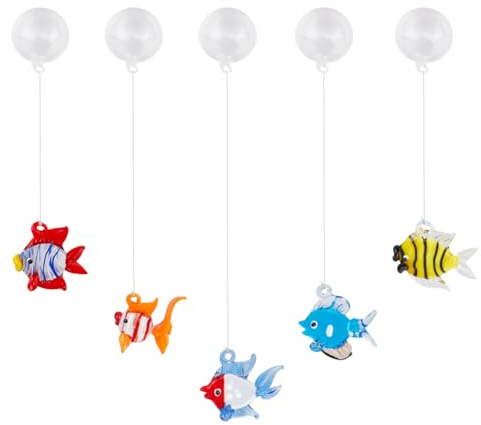 DELORIGIN Lot de 5 décorations flottantes en verre pour aquarium avec boule flottante - Accessoires pour aquarium - Décoration pour aquarium - Décoration pour aquarium