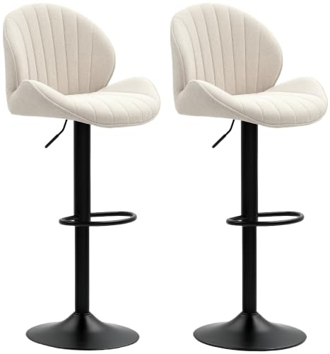 HOMCOM Lot de 2 Tabourets de Bar Pivotants Forme de Coquillage Acier Beige | Chaises de Bar, Chaise Haute Cuisine avec Dossier, Hauteur Réglable, Repose-Pieds