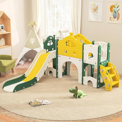 Scivolo multifunzione 7 in 1 per bambini con scivoli, telaio da arrampicata, telescopi, parco giochi al coperto ed esterno, area giochi per bambini (scivolo singolo)