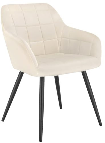 WOLTU Esszimmerstühle 1er Set, für Küche, Wohnzimmer, Schlafzimmer, Küchenstühle mit Armlehnen Metallbeinen, gepolsterte Sitzfäche aus Samt, bis 150 kg belastbar, Cremeweiß