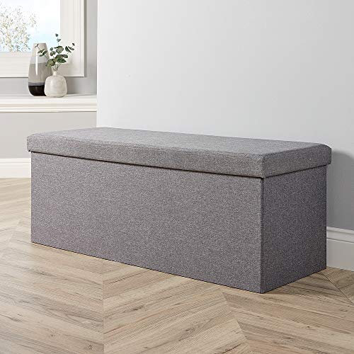 Home Source Extra Large Folding Ottoman Fabric Storage Chest, Grey, 100cm