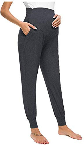 Love2Mi Freizeithose für Schwangere, Umstandsleggings Schwangerschaft Hosen Bequeme Stretch Jogginghose, Dunkelgrau, M