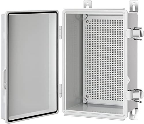 Gratury Junction Box, IP67 Waterproof Plastic Enclosure for Electrical Project, Hinged Grey Cover, Includes Mounting Plate and Wall Bracket 290×190×140mm (11.4×7.5×5.5)