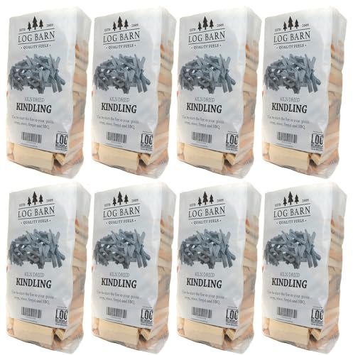 Log Barn Kiln-Dried Kindling Wood for Wood Burner – approx. 18kg (8 x 15l Bags) | Bumper Pack Kindling Sticks for Log Burners, Fire Pits, Pizza Ovens & Open Fires - Ideal for Home & Commercial Use