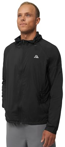 DANISH ENDURANCE Windbreaker Jacket, Packaway Running Jacket Mens, Lightweight Windcheater Jackets for Men, with Hood, Black, XXL