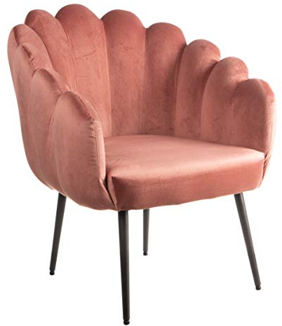 Baroni Home Gepolsterter Sessel mit Muschelrückenlehne aus Samt mit goldenen Beinen aus Eisen, Sessel für Wohnzimmer oder Schlafzimmer, 67 x 64 x 77 cm Schwarze Puderbeine