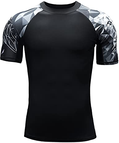 HUGE SPORTS Herren Kurzarm Splice Skins Rashguard Shirt Schwimmshirt Rash Vest für Schwimmen Surfen Löwe M