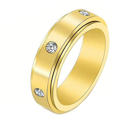 Mesnt Bague Anti Stress Femme Acier Inoxydable, Anneau Fidget Spinner Anti-Stress en Zircone Cubique Or Taille 51.5