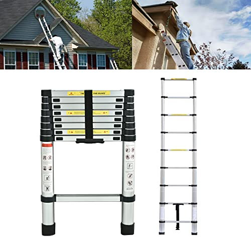 2,6 m/8,5 ft Ausziehbare Teleskopleiter – Tragbare Aluminium-Mehrzweck-Loft-Gartendach-Treppenleiter, Einziehbare Leiter mit Sicherheitsknopf, Verstellbare Stufe, Zum Dekorieren, Malen