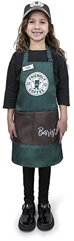 Dress Up America Barista kostym för barn - Grönt förkläde och mössa - Kaffe Barista kostymset