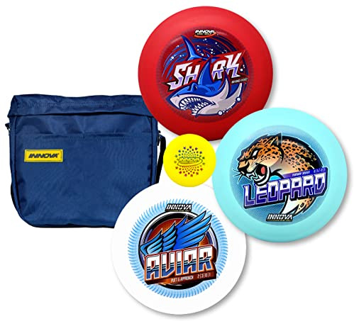 Innova Disc Golf Starter Set with Bag – Frisbee Golf Discs Set for Beginners with Driver, Mid-Range, Putter and Mini Marker (Colors Will Vary)