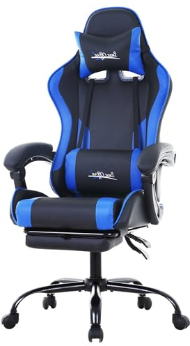 PayLessHere Ergonomic Racing Desk Chair Computer Chair Gaming Chair with Footrest Lumbar Support Headrest Armrest Task Rolling Swivel Ergonomic E-Sports Adjustable PC Gamer Chair (Blue)