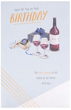 UK Greetings Geburtstagskarte für Ihn/Freund – Uhr & Wein-Design – Thinking of You Range