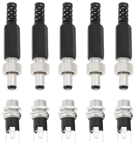 VGOL 5 Sets DC Power Plug Connector 5.5mm x 2.1mm Male DC Power Plug Connector Screw Lock Female Panel Socket Mount Adapter for Media Players Car Stereos