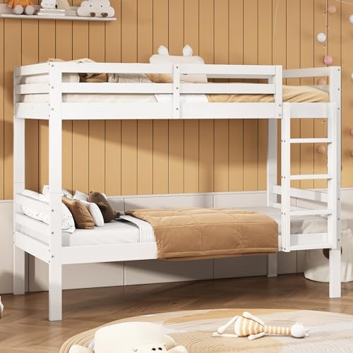 Gelukueub Letto a castello con scala angolare a tre livelli e protezione anticaduta, letto suddiviso in 2 letti singoli, letto singolo, bianco, 90 x 200 cm (senza scarpe)
