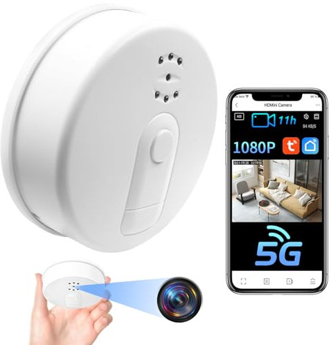 UYIKOO Camera Espion WiFi 5G, HD 1080P Caméra Espion Détecteur de Fumée a Distance, Mini Caméra Cachée Surveillance sans Fil Détection de Mouvement Vision Nocturne Tuya APP