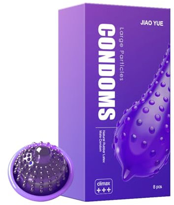 JIAOYUE Préservatif en latex naturel - Gros clous surélevés, côtés parallèles avec sac à sperme (stimulant +++) - 8 pièces