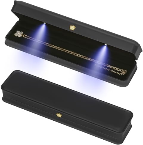 KUKUVR Necklace Bracelet Gift Box, Premium PU Leather Jewellry Long Chain Holder Case for Wedding Engagement Birthday Anniversary Ceremony, Necklace Storage Display boxes for Women Girl (Black)