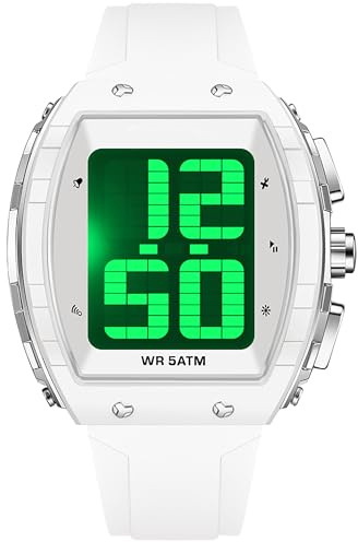 findtime Digital Watches for Elderly Men, Large Face Voice Talking White Watch with English Speaking LED Backlight Big Number Easy to Read Timer Alarm 5ATM Waterproof