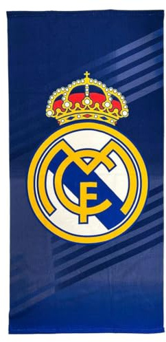 Real Madrid handduk - Officiell handduk med exklusiv design, sköld och klubbfärger, perfekt för strand, pool, bad eller sport, praktiskt tillbehör för fotbollsfans