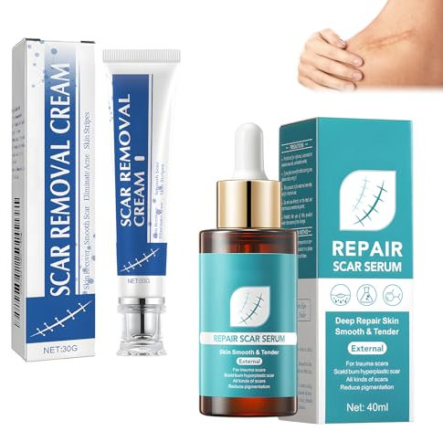 Narbensalbe Nach Op, Narbencreme, 30g Narbengel mit 40ml Narbenserum, Bei Kombinierter Anwendung Ist die Wirkung Besser für Reduziert Sichtbar Chirurgische Narben, Verbrennungen, Keloid