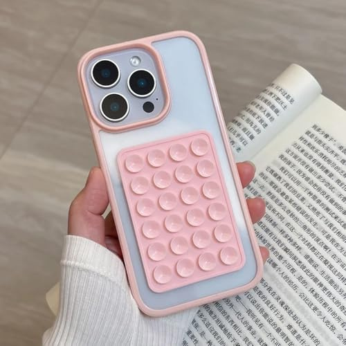Yhsvie Sugkopp mobiltelefonfodral för iPhone 12/12 pro transparent fodral ultratunn sugpropp skyddande skal stötsäker silikon TPU stötfångare skal smal reptålig skydd adsorberbar för slät nivå-rosa
