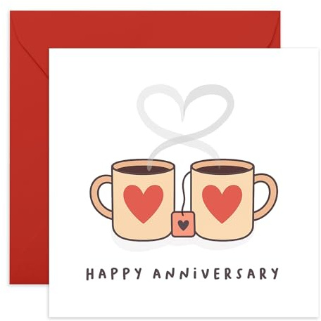 Biglietto di anniversario a tema tè – Tazza a forma di cuore – Biglietto romantico per moglie, marito, coniuge, coppia, partner che beve il tè, lui, lei, auguri d'amore – Viene fornito con dolci