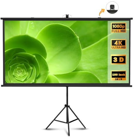 ZIHQRgE Pantalla de Proyector Portátil con Trípode 100 Pulgadas 16:9 Tela Proyector, Fácil de Instalar y Transportar para Interior/Exterior(60 Inch 16:9)