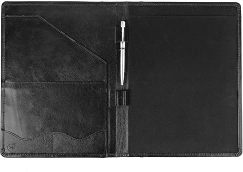 Moonster Professional Portfolio aus Leder Dokumentenmappe A4 - Schreibmappe A4 Format mit Luxus Stift - stilvoller Organizer für Notizblöcke mit Visitenkartenhalter