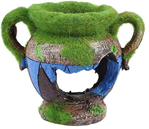 Vaso in poliresina, con muschio, nascondiglio e decorazione per pesci di acquario, ornamento