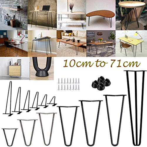 Tischbeine Metall Schwarz 70cm / 28 Zoll 4 Stück, DIY Haarnadel Tischbeine, Möbelfüße Metall Tischgestell mit Boden Schutz Und Schrauben für Esstisch Couchtisch