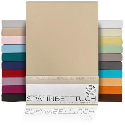 BEAUTEX Spannbetttuch Bettlaken aus Baumwolle, Premium Jersey Stoff 160g/m², Größe und Farbe wählbar (Standard - 90x200x30 cm, Beige)