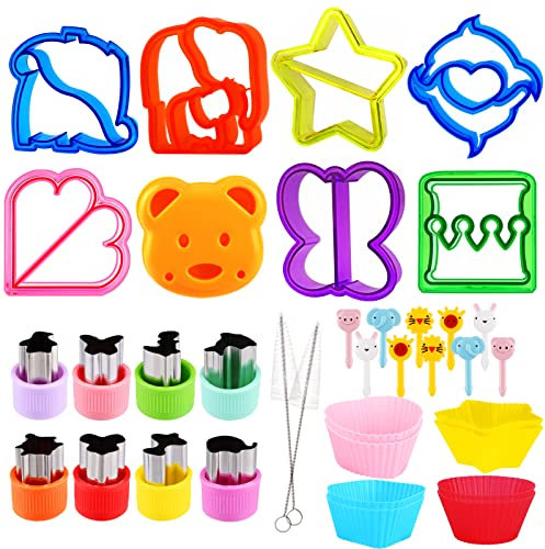 36Pezzi Formine Biscotti Tagliabiscotti Cookie Cutter, Acciaio Inox Animali Stampi Biscotti con 10 forchetta e 2 pennelli, per Bambini DIY Decorazioni Dolci Biscotti Sandwich Taglierine della Torta