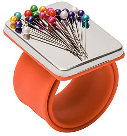 Magnetic Wrist Sewing, Portable Arm Pin Cushion Magnetic Pincushion with Wristband for Sewing Collection, Hair Stylists, and Quilting (Orange)