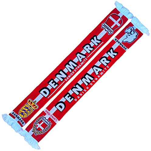 Generisch DENMARK, DÄNEMARK Schal (Strickschal), für WM, EM, Europameisterschaft, Fußballschal, Kult-Schal, Souvenirschal, blau, weiß, 145