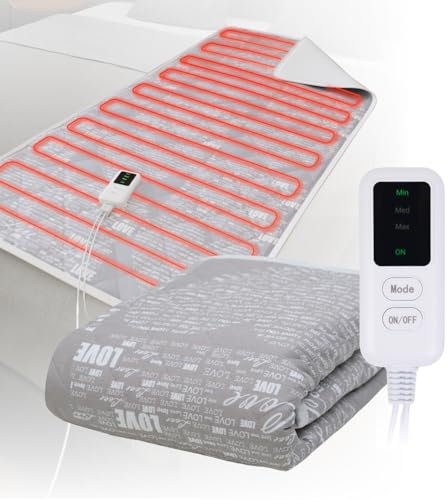 EcoSapiens Linen Einzelbett-Wärmeunterbett 150 x 90 cm mit Abschaltautomatik (8-Stunden), 100% Baumwolle, Heizdecke für Einzelbett, Kontrolle mit 3 Heizstufen, Wärmedecke Schnelles Aufheizen